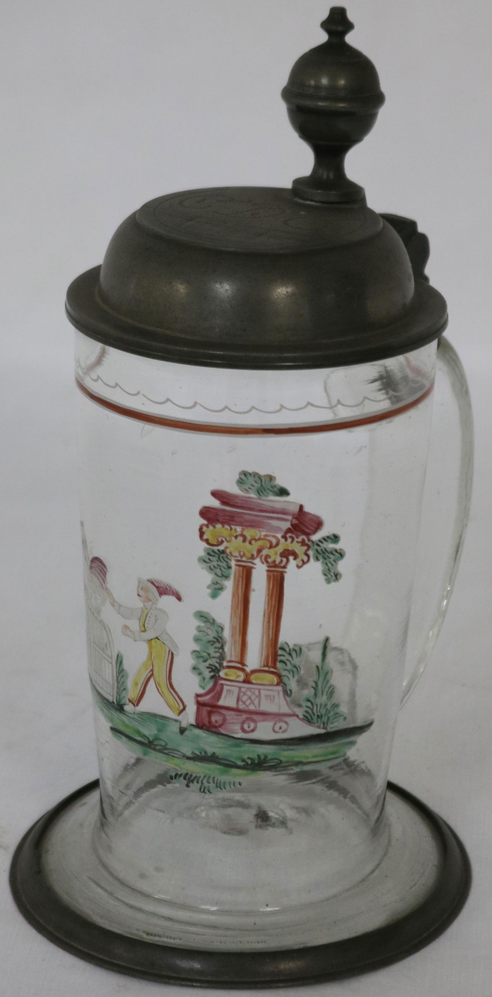 18TH C. BLOWN & ENAMELED GLASS STEIN WITH PEWTER (1 of 4)