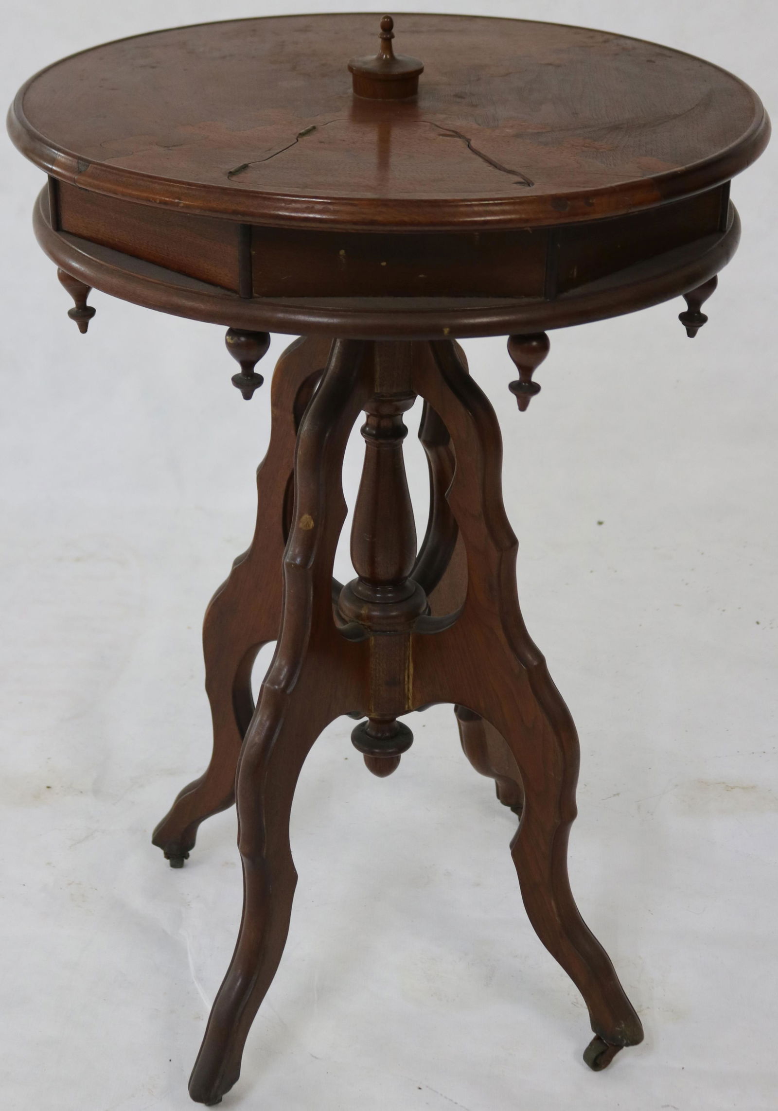 UNUSUAL VICTORIAN WALNUT SPOOL TABLE, UNUSUAL (1 of 3)