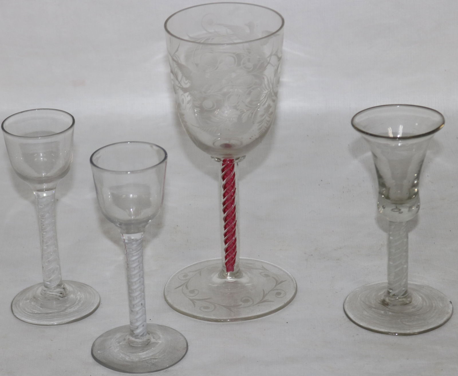 LOT OF 4 COTTON TWIST STEM GLASSES 18TH & 19TH C. (1 of 3)