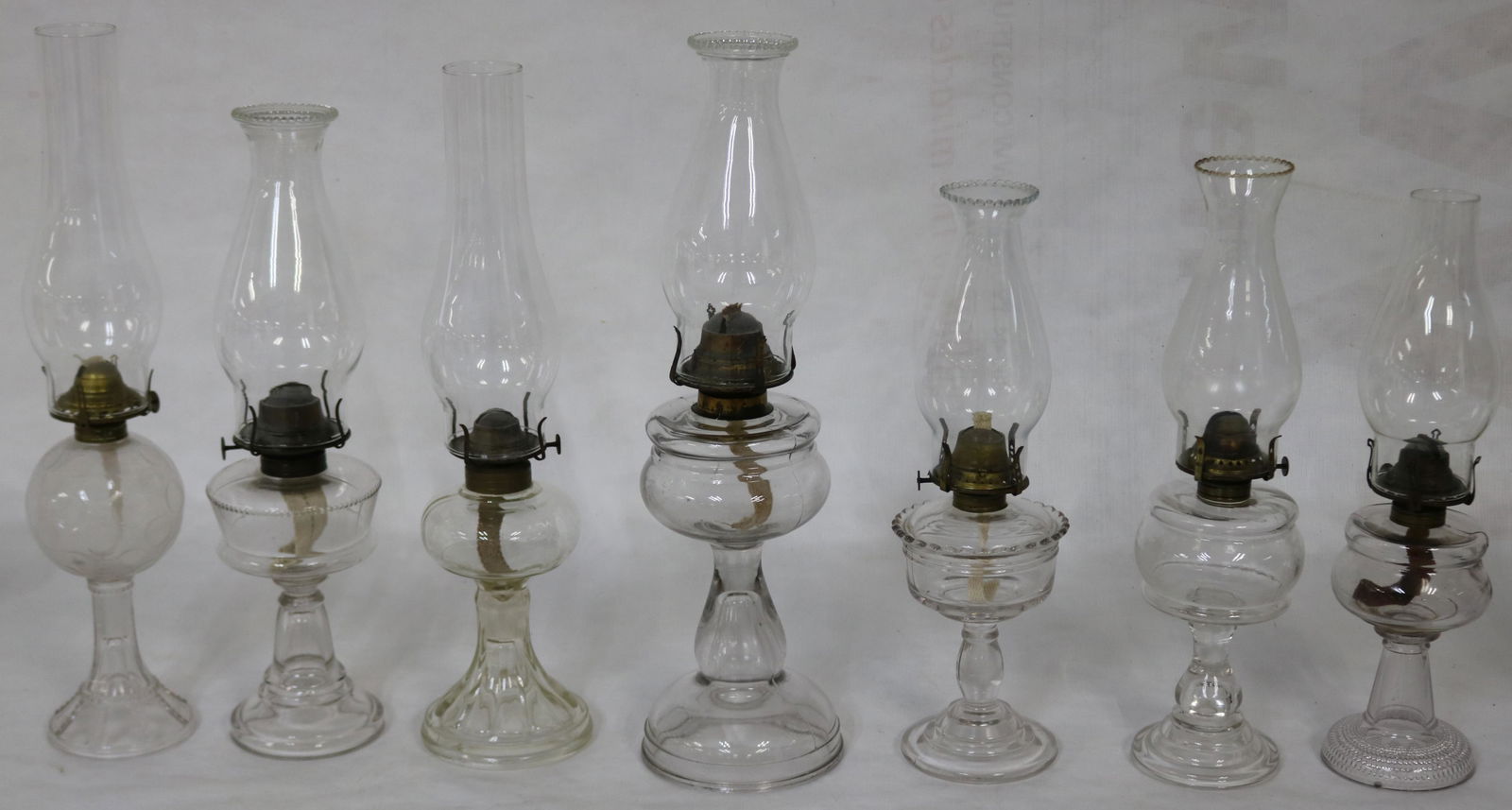 LOT OF 7 PEDESTAL BASE OIL LAMPS WITH BURNERS & (1 of 1)