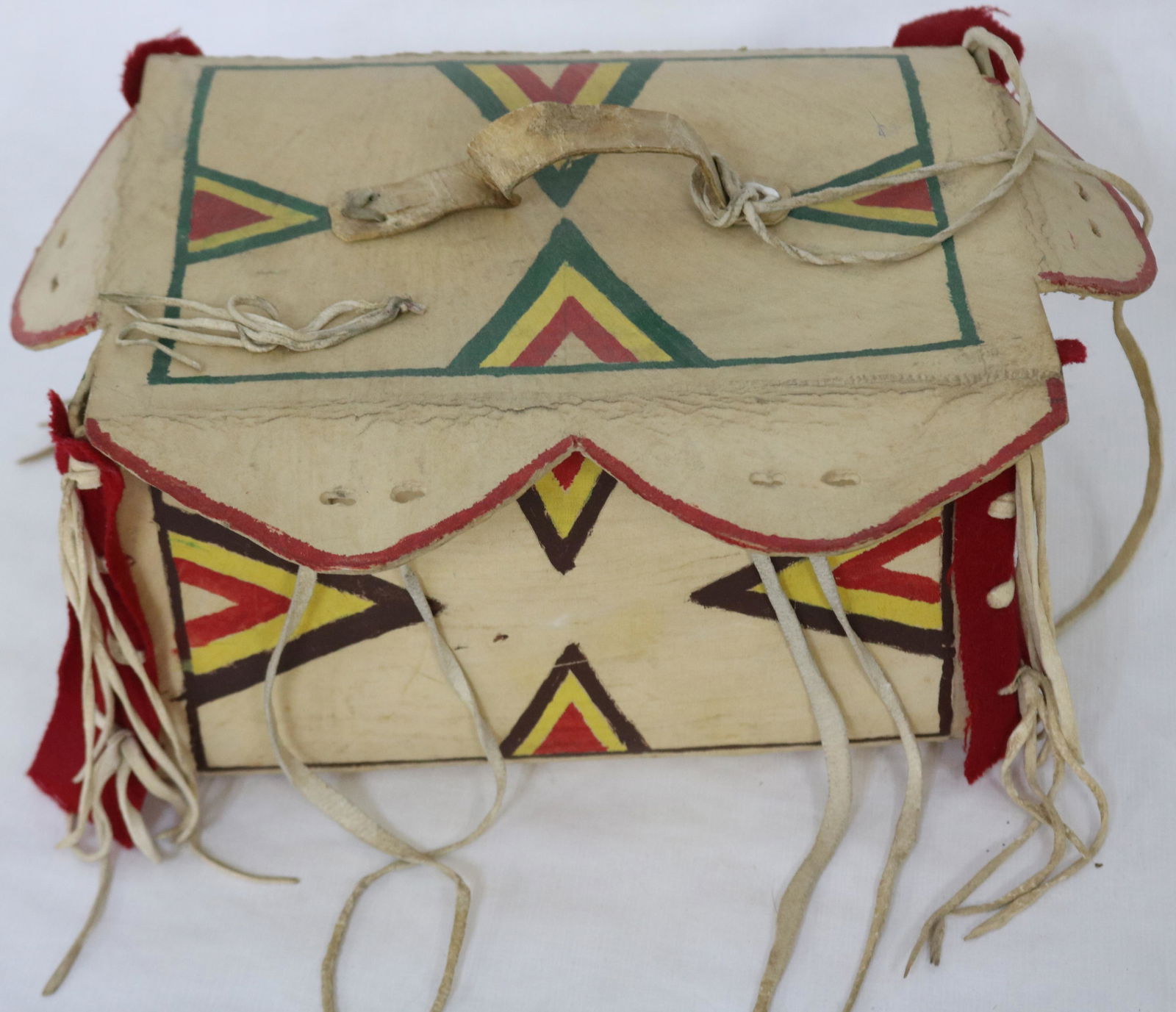 20TH C. PAINTED PARFLECHE BOX, GEOMETRIC PAINTED (1 of 2)