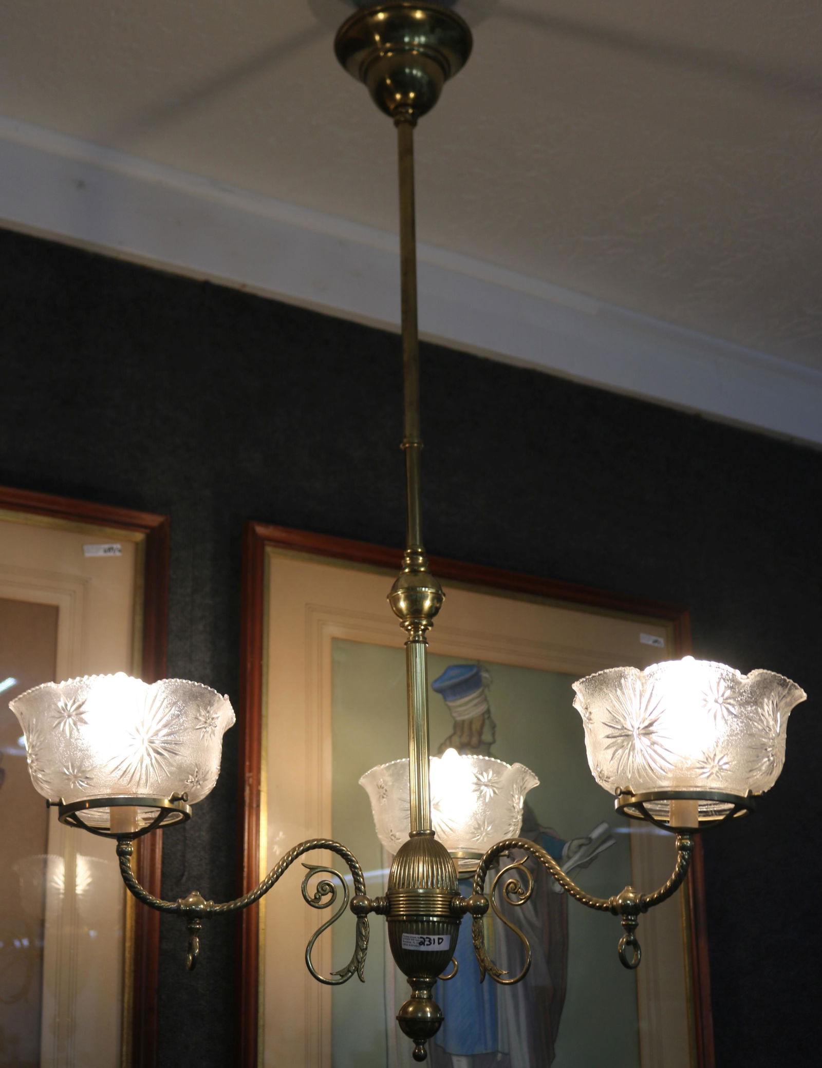 BRASS VICTORIAN GAS STYLE CHANDELIER WITH 3 (1 of 2)