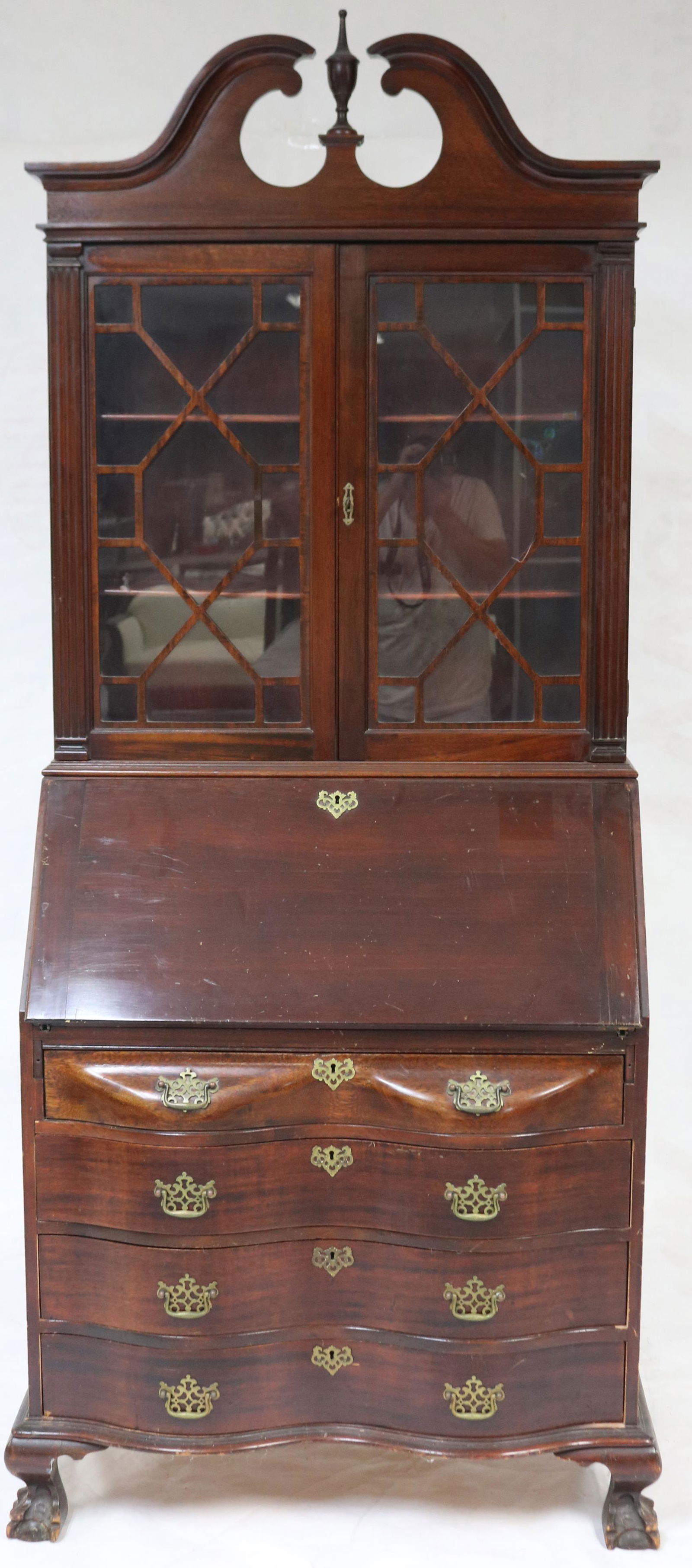 CUSTOM MAHOGANY SERPENTINE FRONT SECRETARY DESK, (1 of 1)