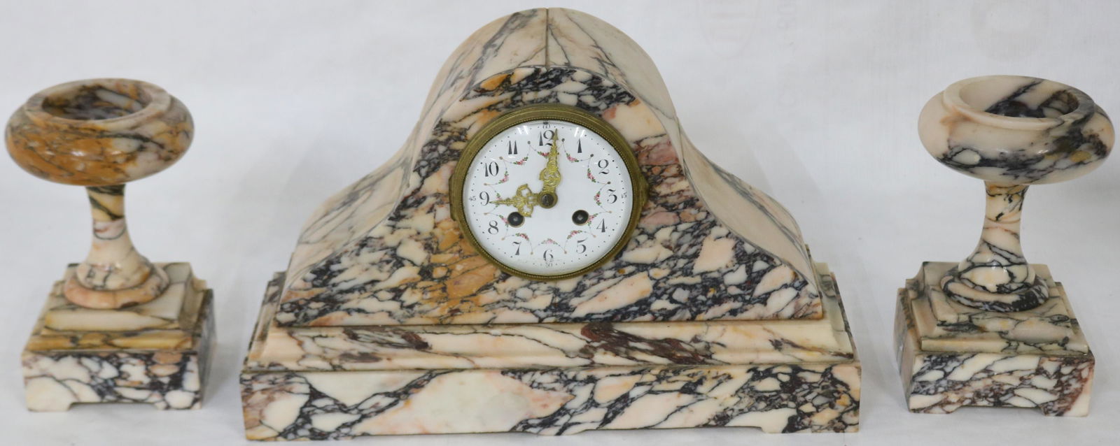 3 PC. MARBLE CLOCK SET, TIME & STRIKE ENAMEL (1 of 3)