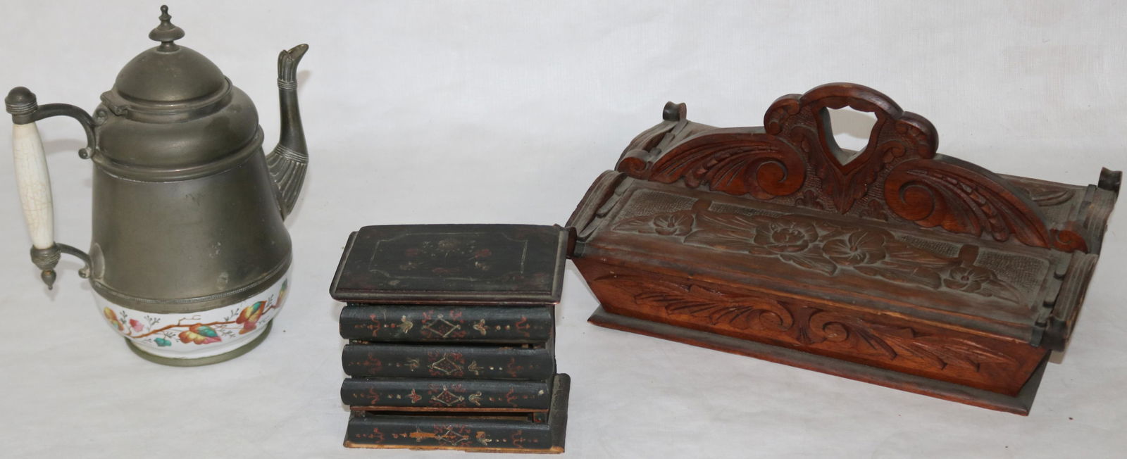 3 PC. LOT TO INCLUDE ENAMELED BRITANNIA TEAPOT, (1 of 4)