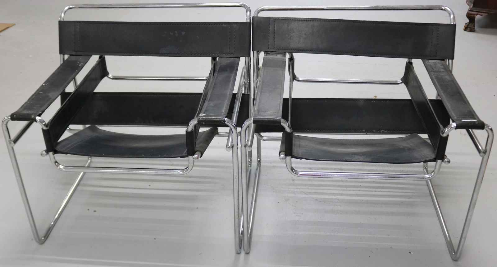 PAIR OF MID CENTURY MODERN CHROME & LEATHER ARM (1 of 2)