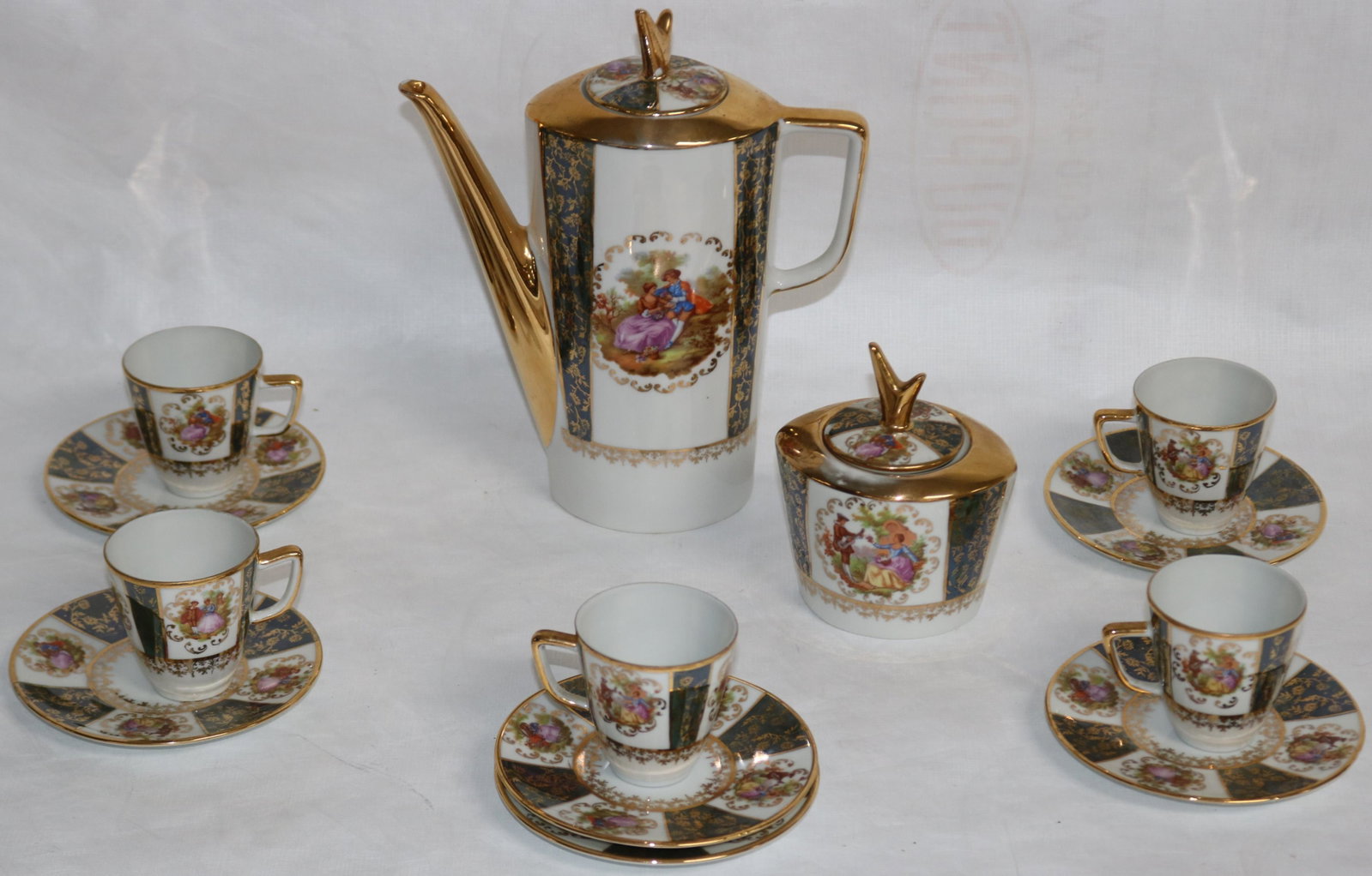 13 PC. BARBARIAN DEMITASSE SET, NO CREAMER, 1 CUP: MISSING, TEAPOT 9" H