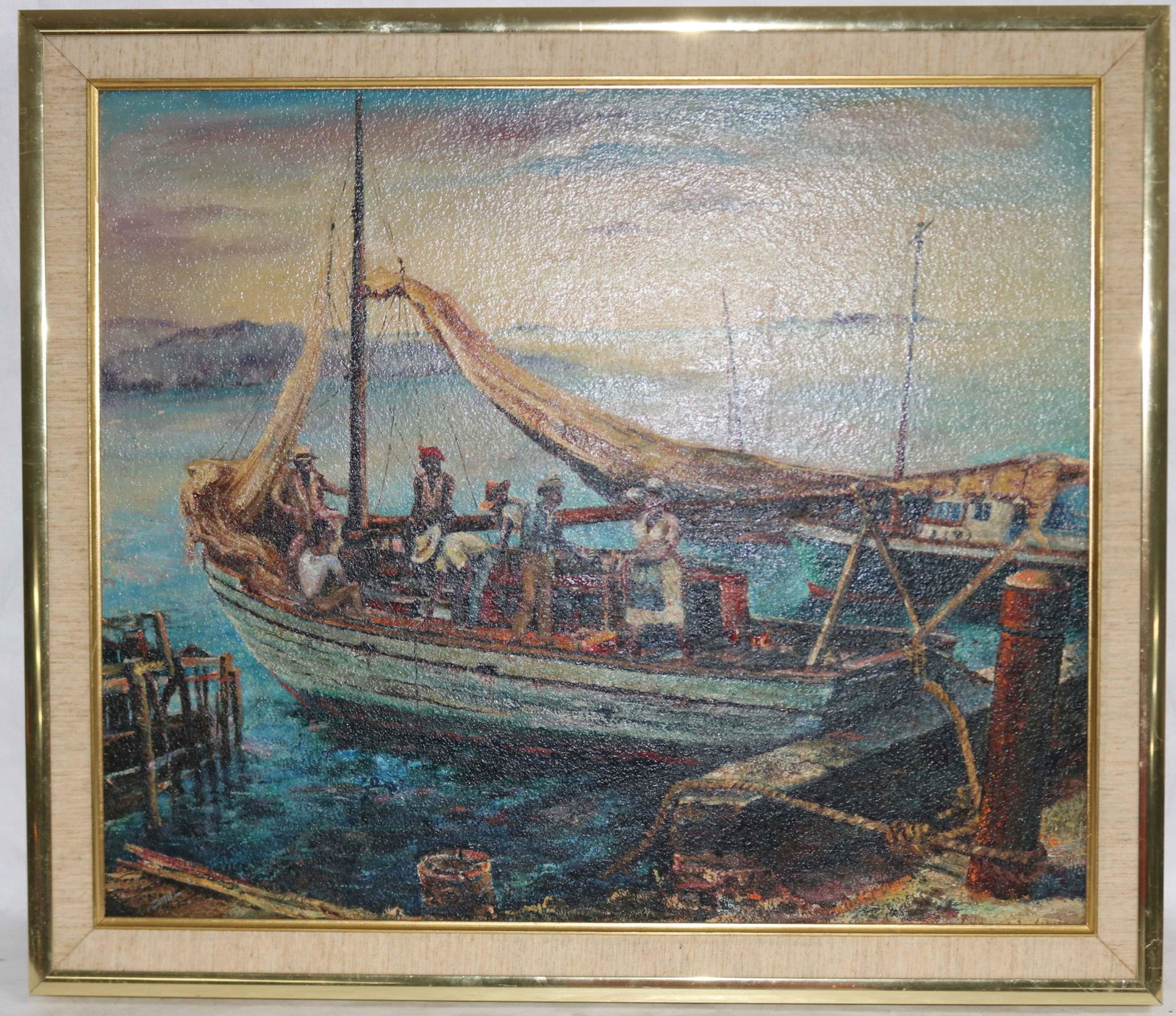 OIL ON BOARD, CARIBBEAN FISHING SCENE, SIGNED: PAUL, TITLED CAYO GRANMA, 22 1/4" X 26 1/4"