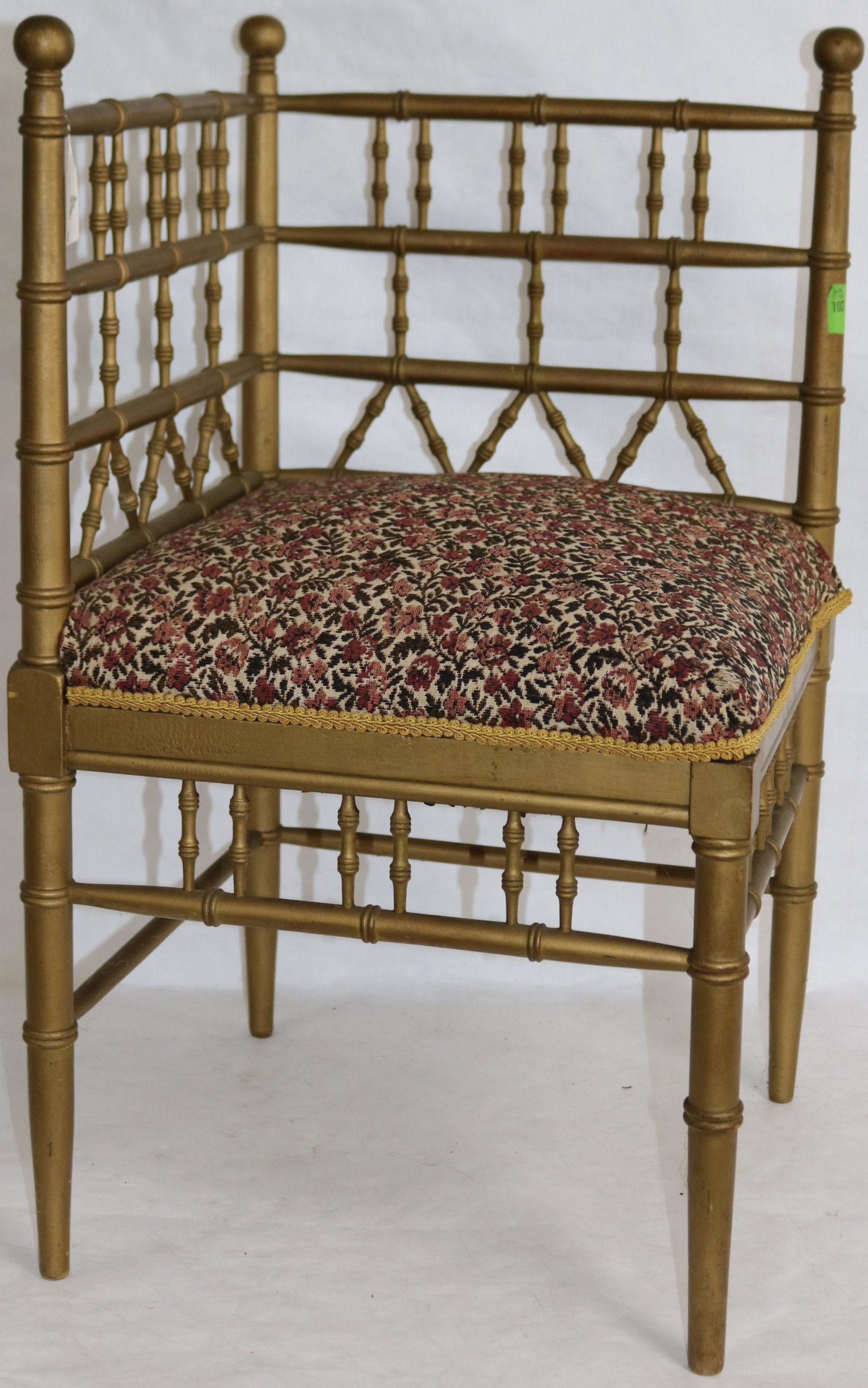 SHERATON FANCY STYLE CORNER CHAIR WITH LATER GOLD: PAINTED FINISH, 30" H, 17" W, 17" DEEP