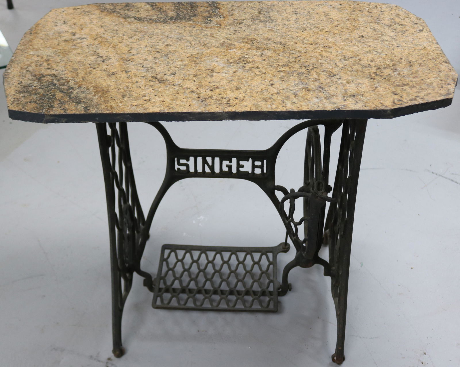 SINGER SEWING MACHINE BASE WITH STORE TOP, 29" H,: 35 1/2" W, 20 1/2" DEEP