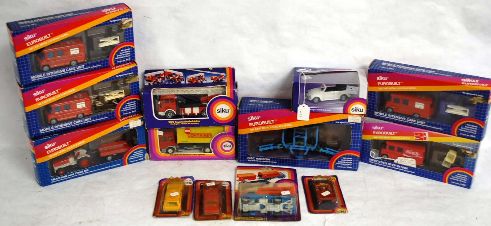 13 SIKU BOXED COLLECTOR CARS INL EUROBUILTS: COCA: COLA, INTENSIVE CAR, TRACTOR & TRAILER, #2819, #348, #2613, #1020, #1028, #1329, #1616,