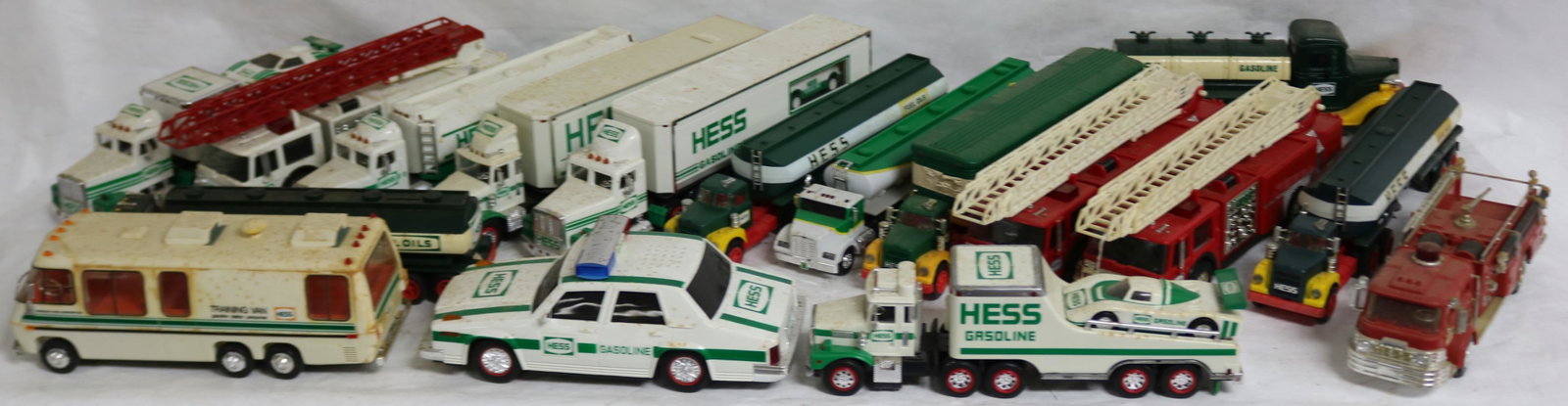 COLLECTION OF 17 HESS TOYS SOME WITH ORIGINAL: BOXES, IN DISPLAYED CONDITION, NEEDS CLEANING WITH 12 ORIGINAL BOXES