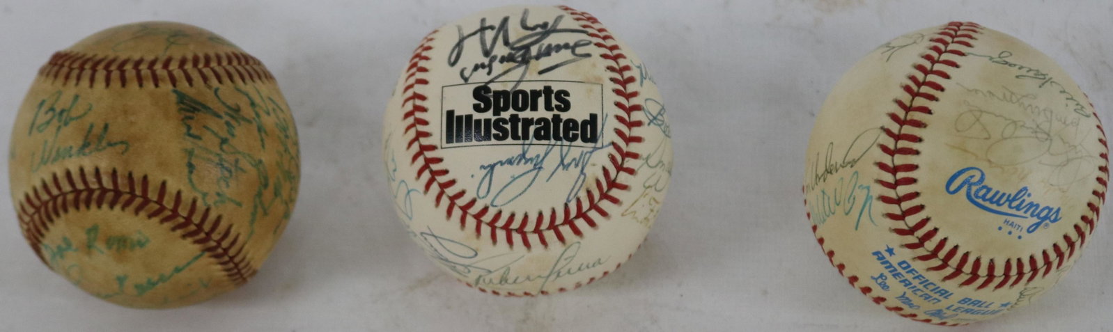 LOT OF 3 BALLS, 2 AMERICAN LEAGUE & SPORTS: ILLUSTRATED BALL SIGNED BY BILLY WILLIAMS, DAVE MYERS, MIKE EPSTEIN, JOE ODOM AND MANY OTHERS