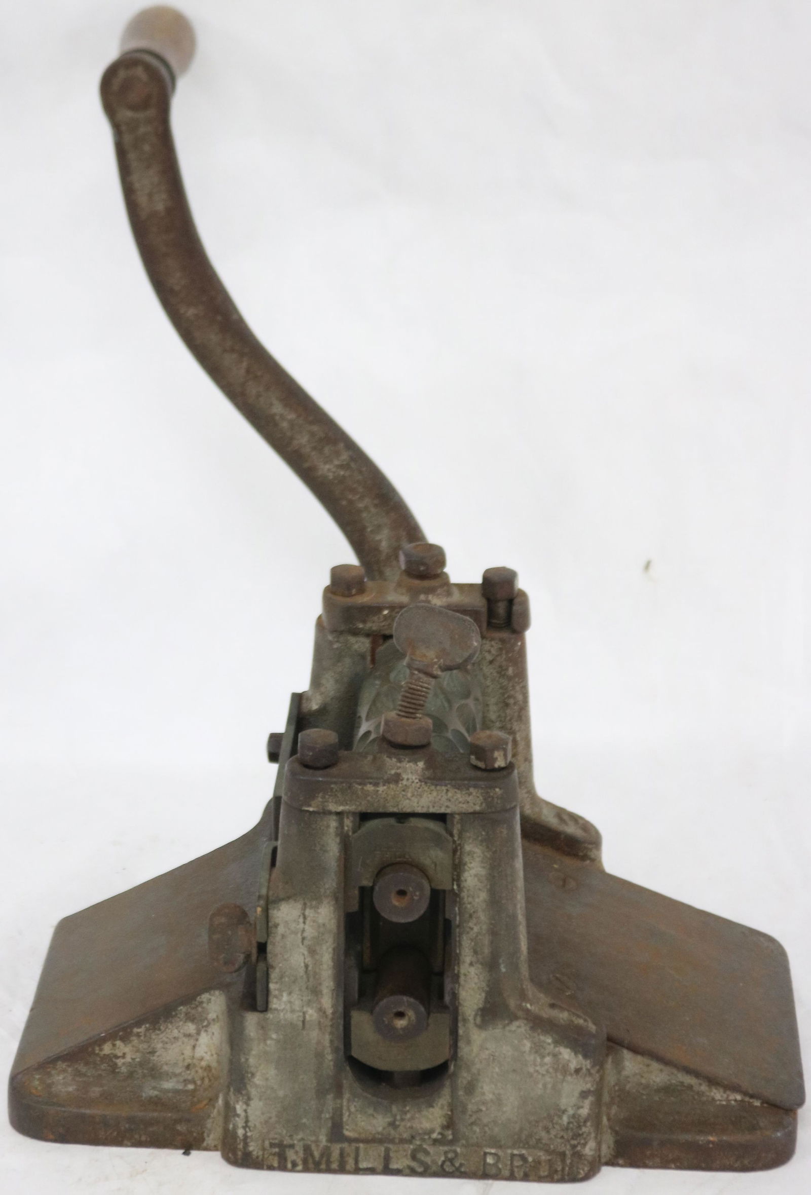 T. MILLS & BRO. CAST IRON CANDY ROLLER, MADE IN: PHILADELPHIA, 9" H, 12" W, 7 1/4" DEEP, 13" HANDLE