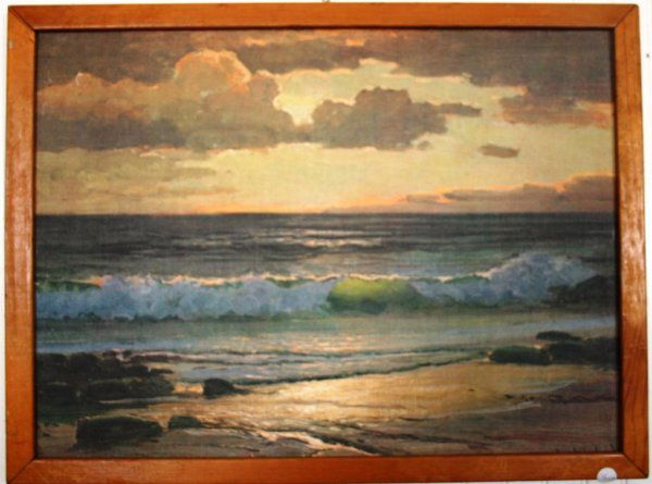 PRINT OF CANVAS, OCEAN SCENE SIGNED ROBERT WOOD, 17: PRINT OF CANVAS, OCEAN SCENE SIGNED ROBERT WOOD, 17 1/2 X 24