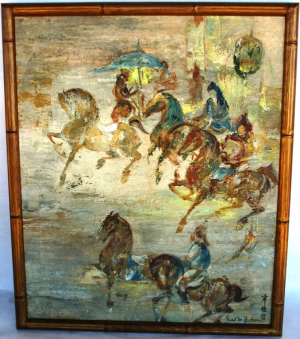 OIL ON CANVAS ASIAN RIDERS ON HORSE BACK SIGNED GE: OIL ON CANVAS ASIAN RIDERS ON HORSE BACK SIGNED GERARD D A. HENDERSON, 24 X 20