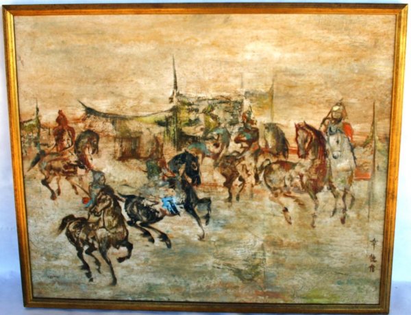 OIL ON CANVAS, ASIANS HORSES SIGNED GERARD D. A. H: OIL ON CANVAS, ASIANS HORSES SIGNED GERARD D. A. HENDERSON, 24 X 30