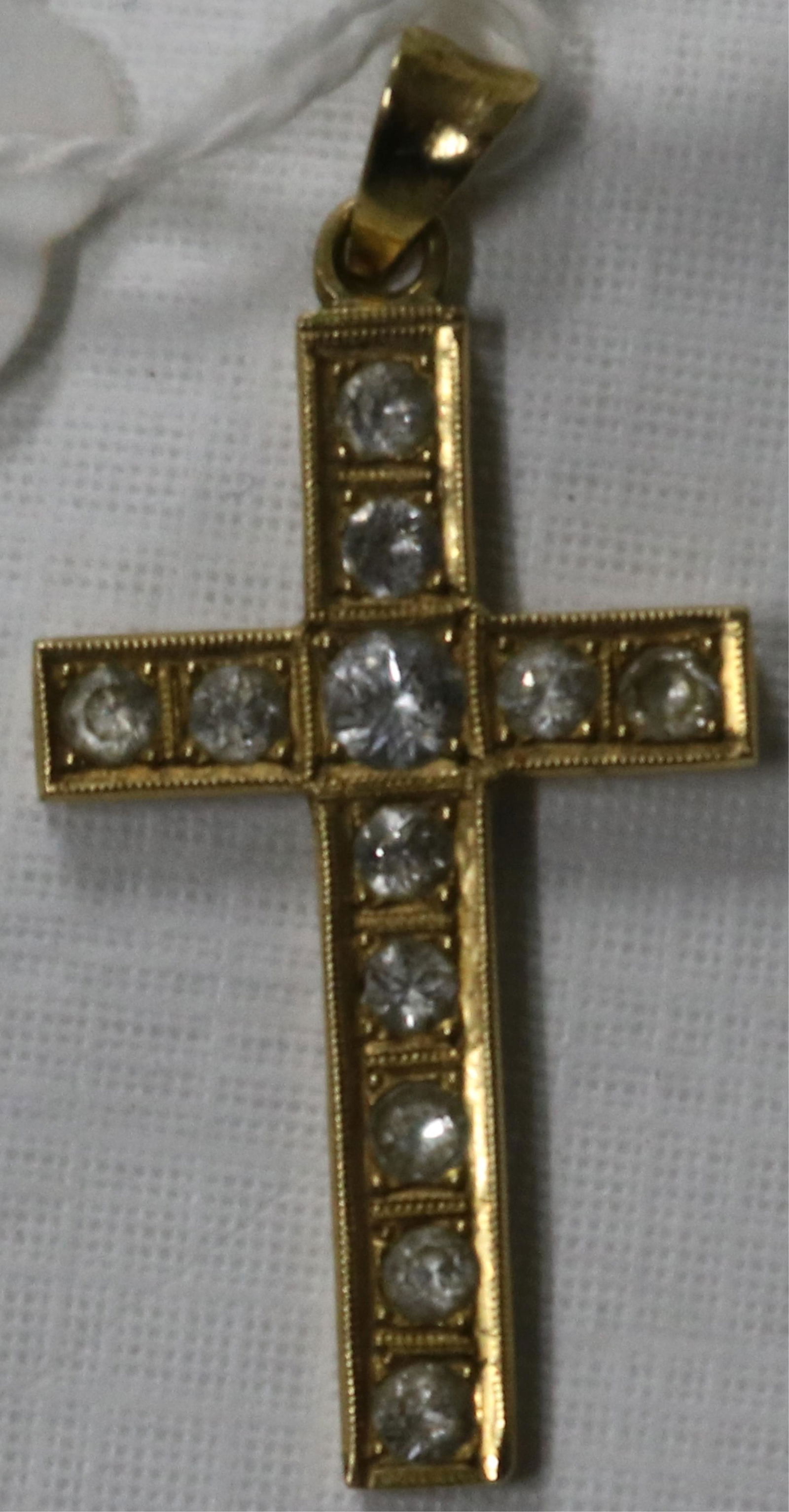 18K TESTED CROSS SET WITH ROCK CRYSTAL, 1 1/8" H, (1 of 1)