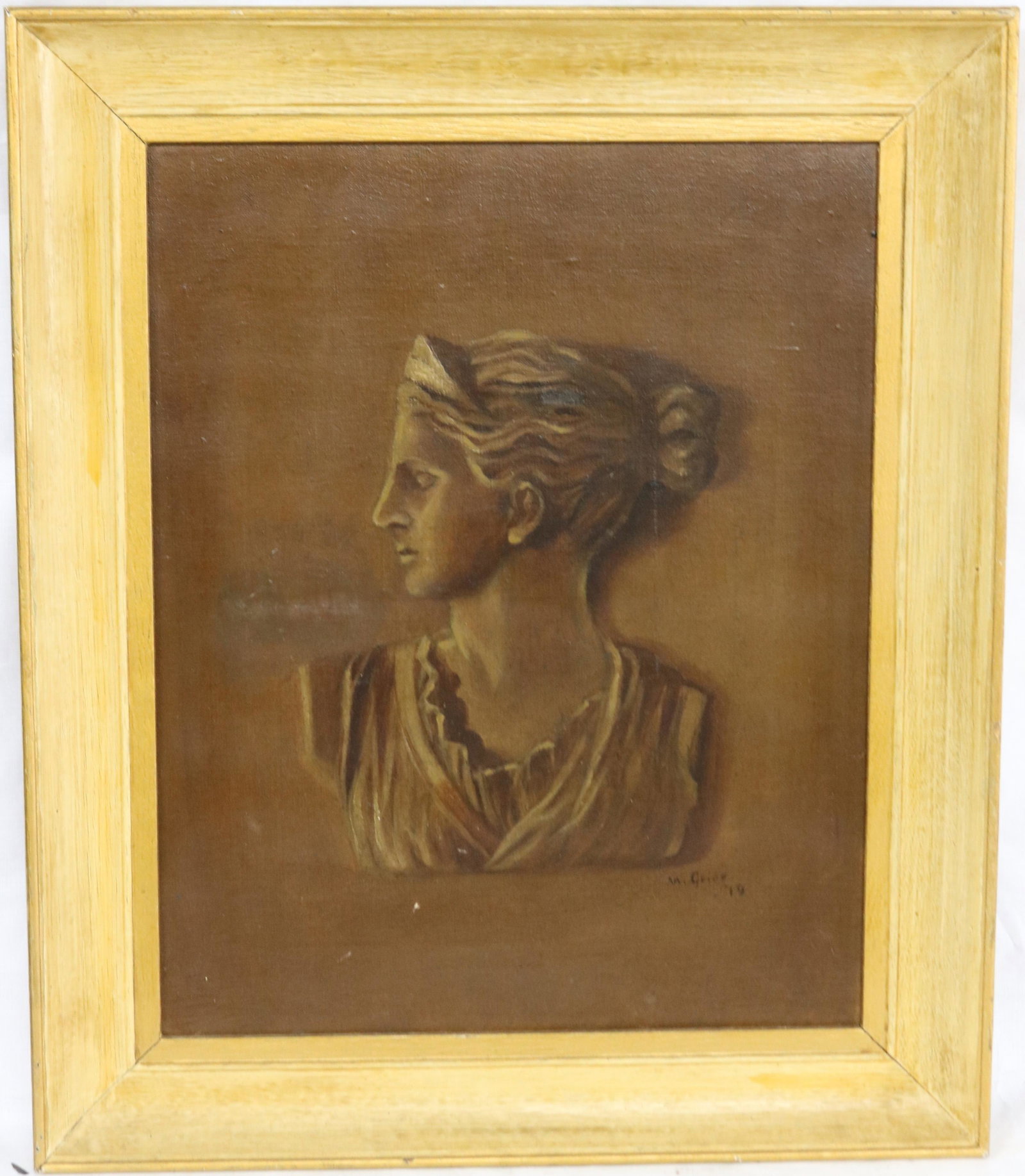 OIL ON CANVAS BUST OF DIANA GODDESS OF LOVE,: DATED 1919, BY MONTINE GRiER KELLER, 15" X 12" SIGHT, 19" X 16" OVERALL