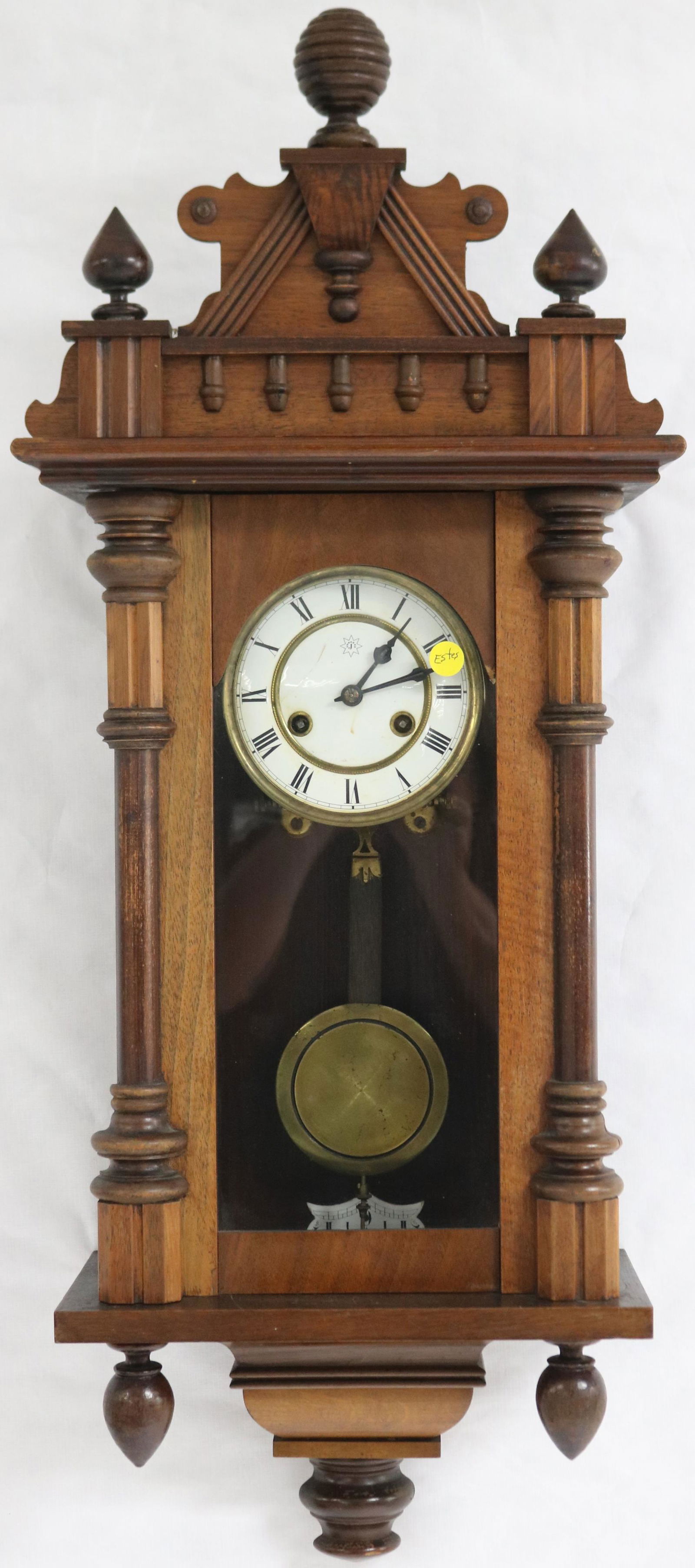 GERMAN WALNUT WALL CLOCK, SHOULD BE WORKING, (1 of 1)