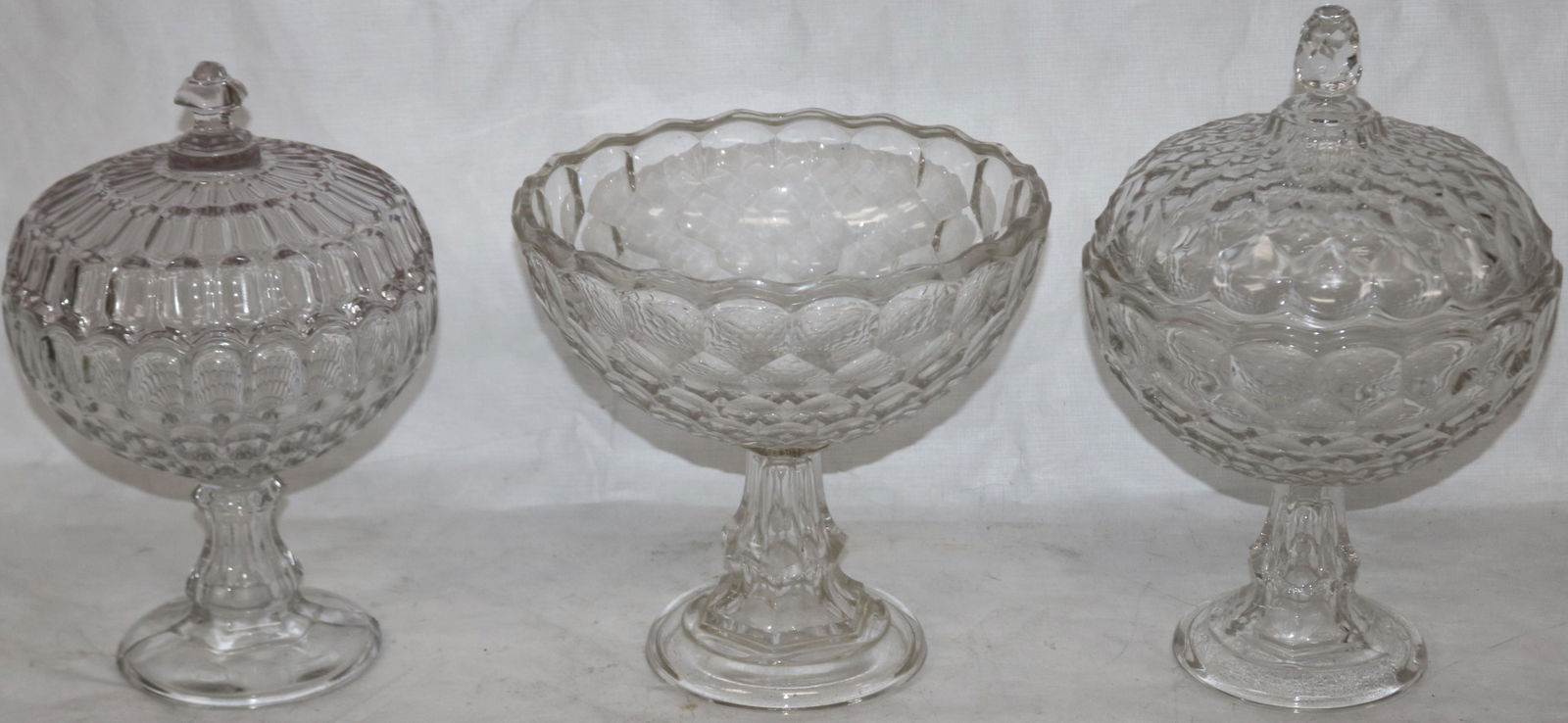 THREE 19TH C. FLINT GLASS COMPOTES, HONEY COMB, 1 (1 of 1)