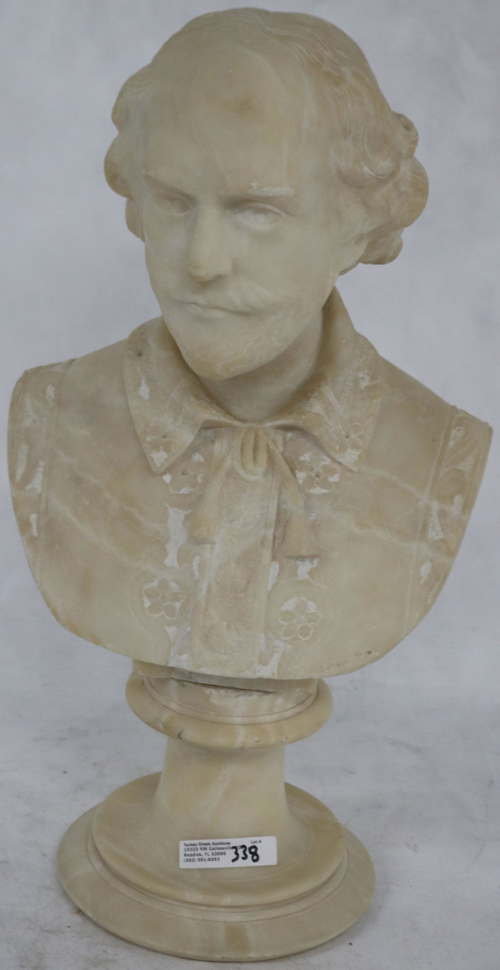 CARVED ALABASTER STATUE OF SHAKESPEARE, 2 PART (1 of 2)