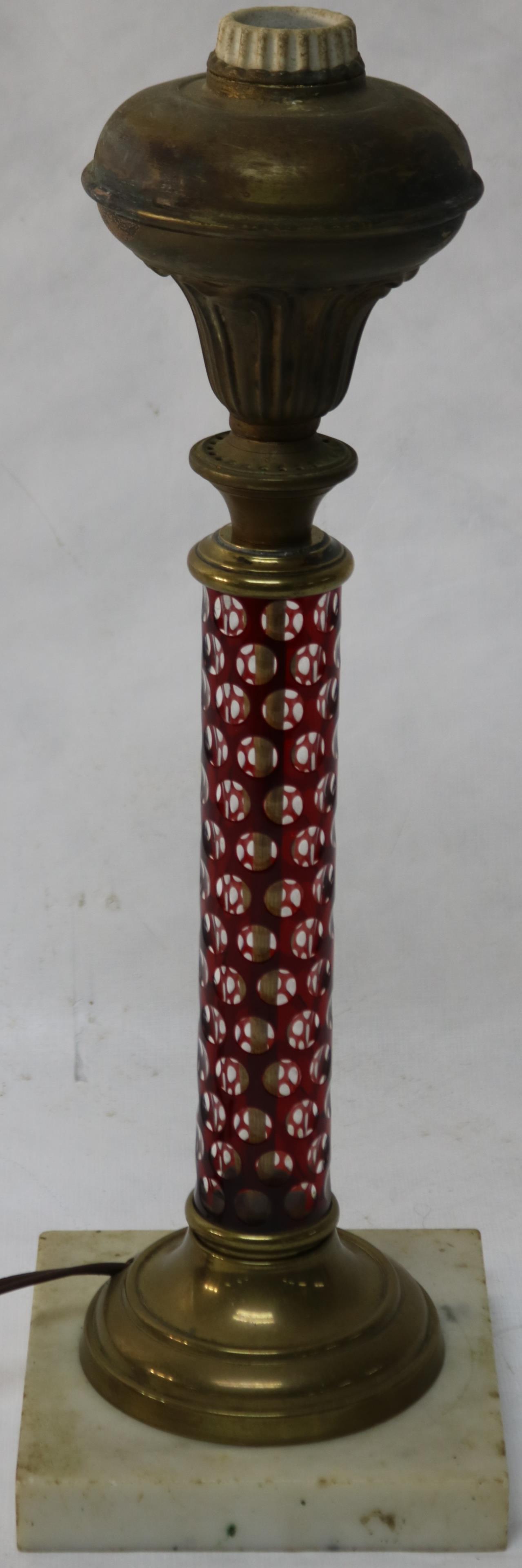 BRASS LAMP BASE CUT OVERLAY SHAFT, MARBLE BASE 17 (1 of 1)