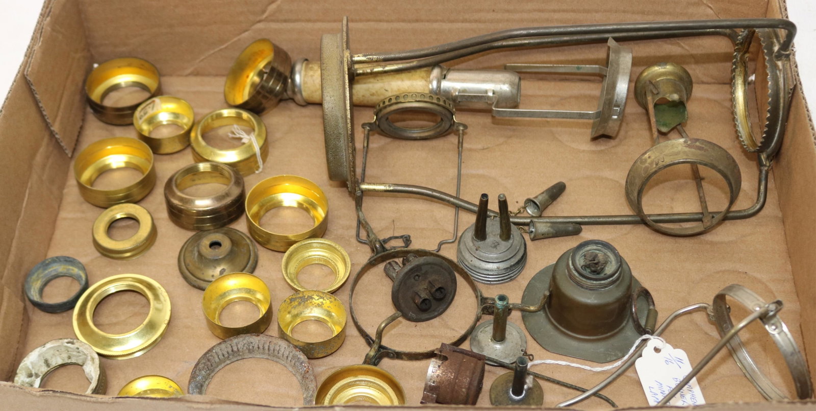 LOT TO INCLUDE 15 COLLARS, 2 WHALE OIL BURNER &: LAMP, 3 CAMPHENE BURNERS, AND OTHER , SPIDERS & HARPS