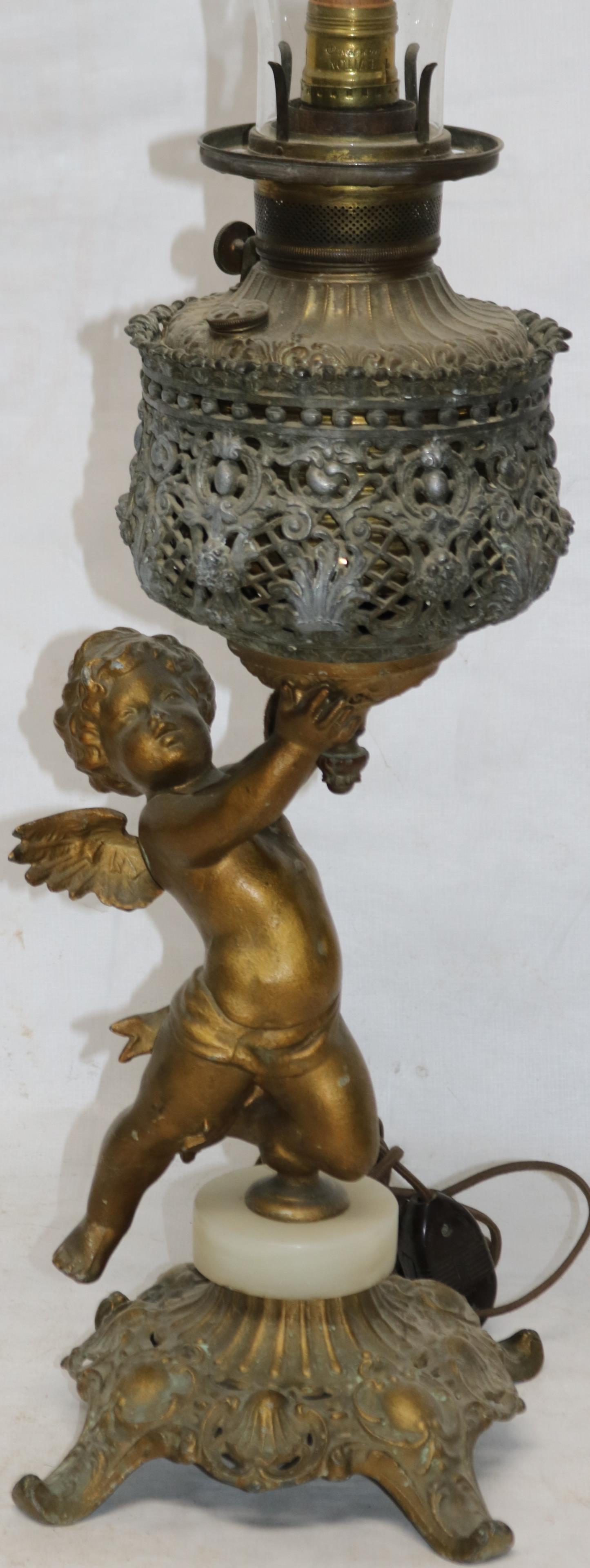 LATE 19TH C. BANQUET LAMP WITH WINGED CHERUB (1 of 4)