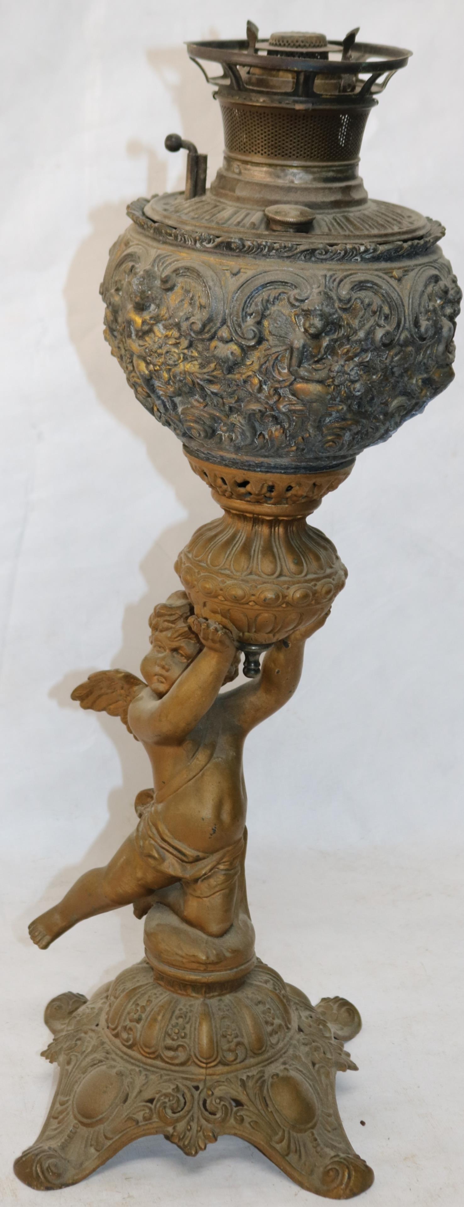 19TH C. B&H BANQUET LAMP WITH CHERUB, ONE (1 of 4)