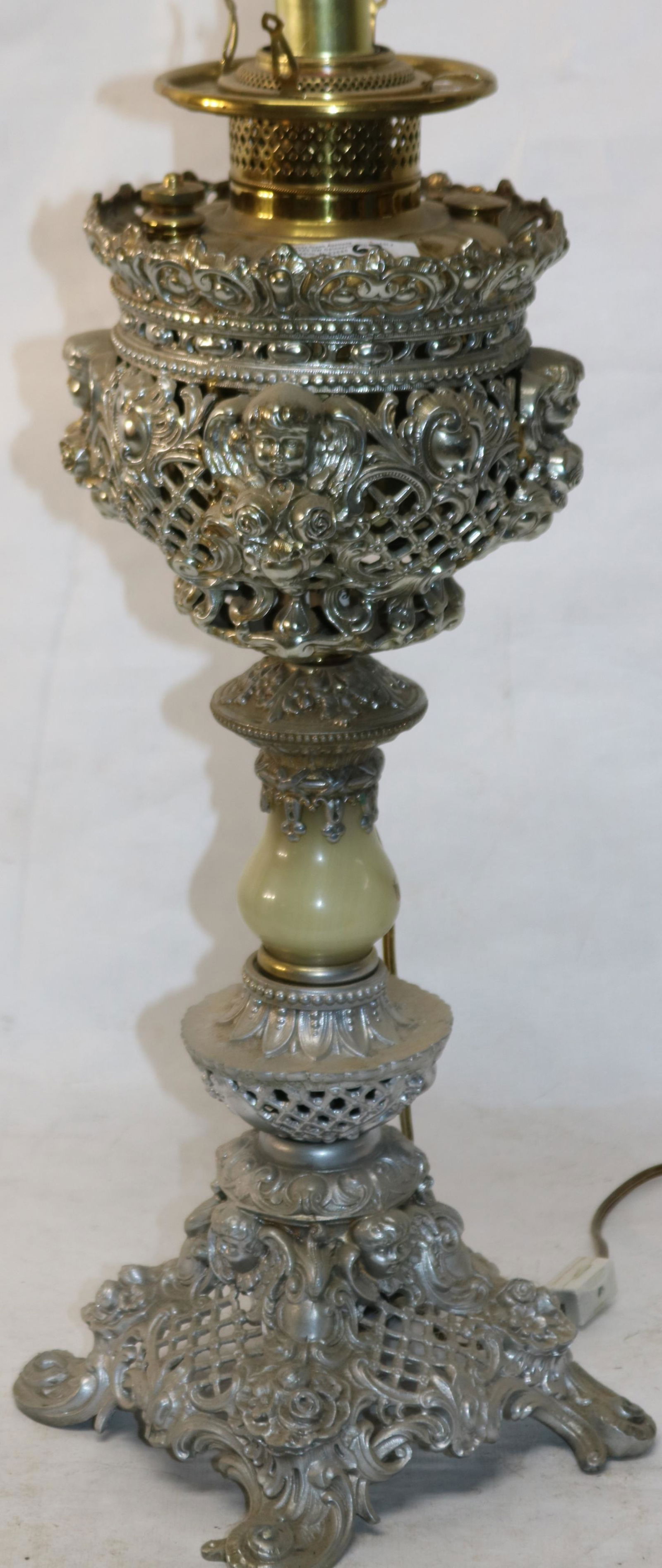 19TH C. BRASS METAL & ONYX BANQUET LAMP NICKEL (1 of 4)