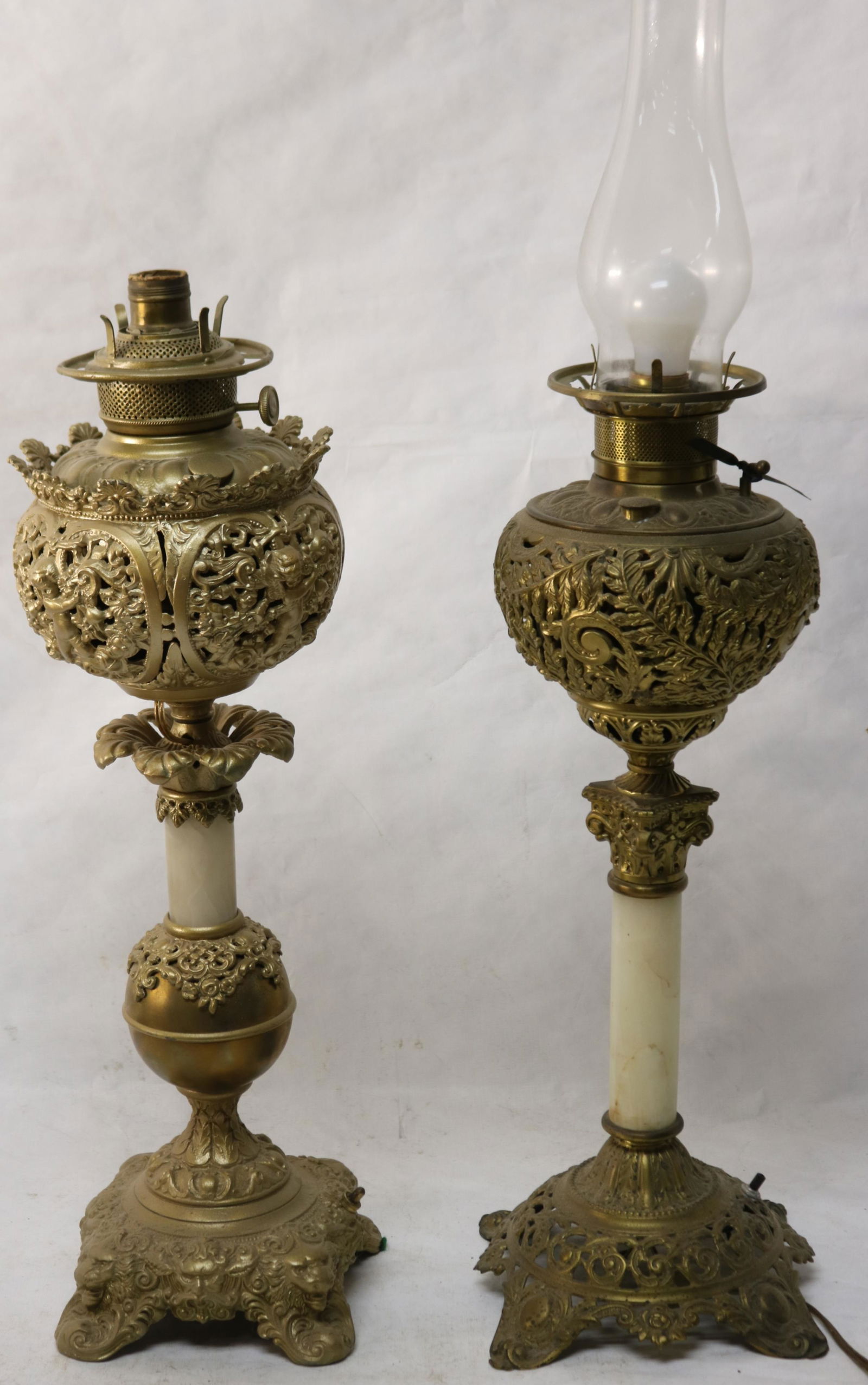TWO 19TH C. ELECTRIFIED BANQUET LAMPS ONE (1 of 4)