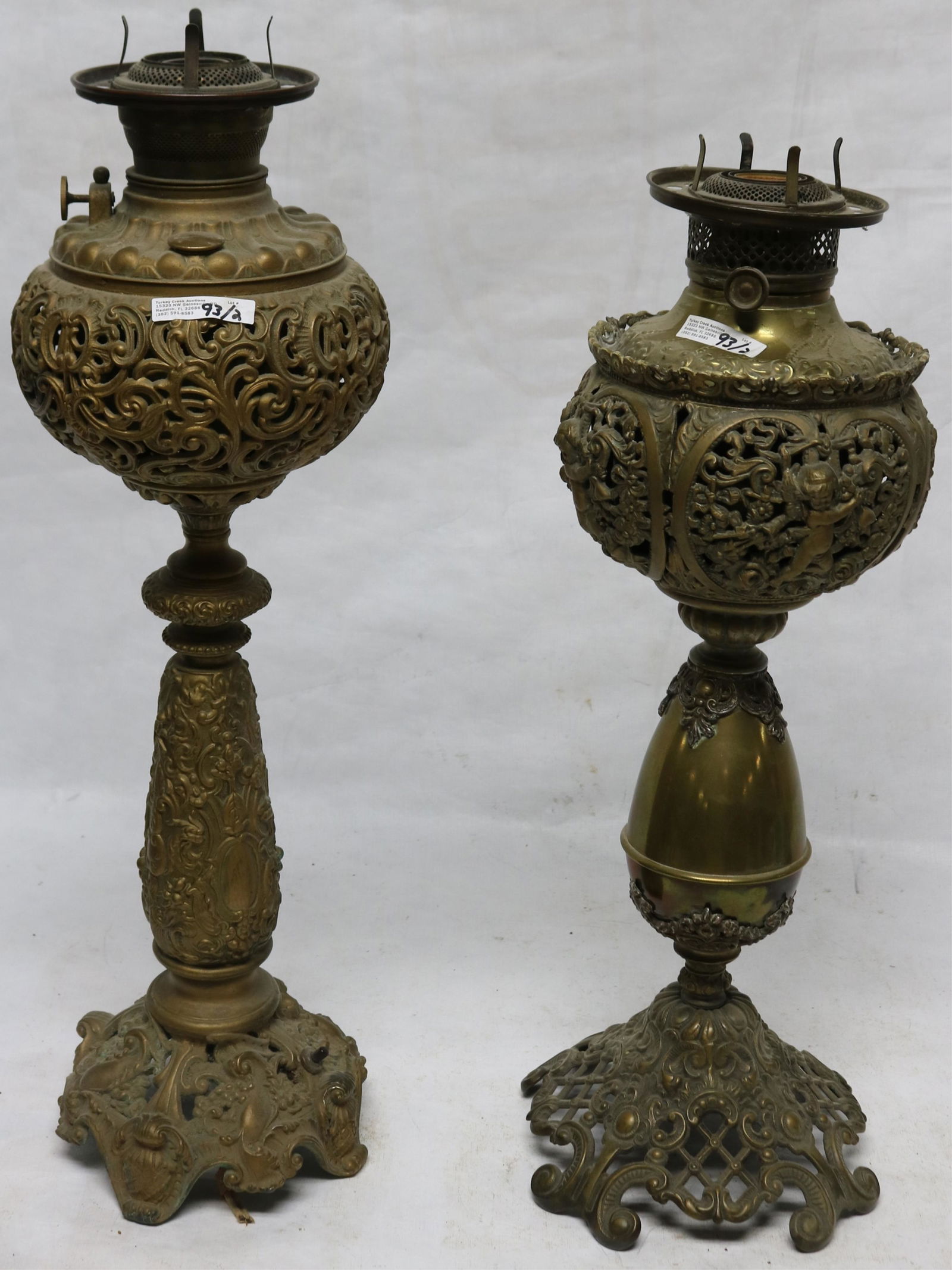 TWO 19TH C. BANQUET LAMPS, ELECTRIFIED BRASS & (1 of 2)