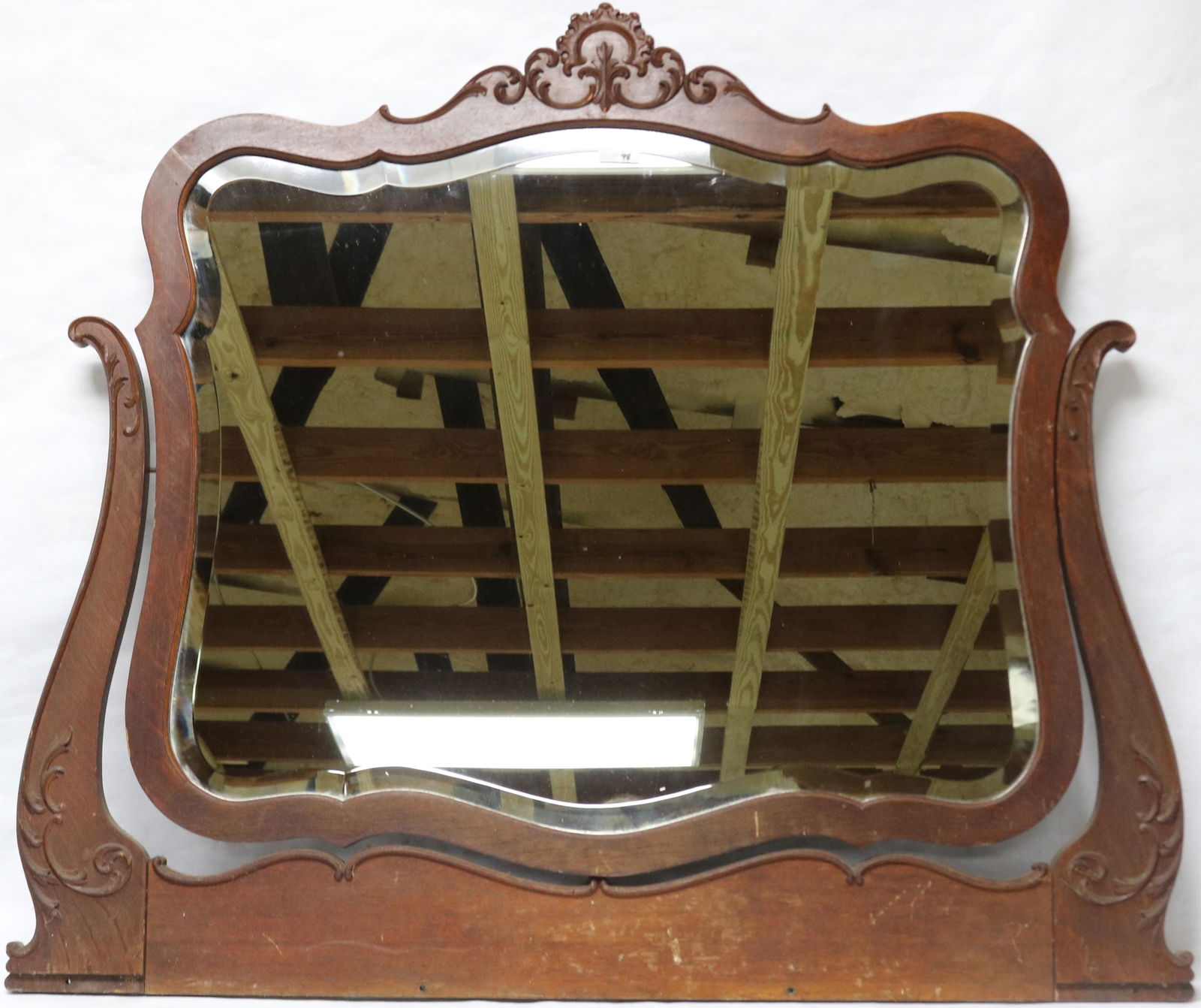 ORNATE SHAPED VICTORIAN OAK MIRROR, ORIGINAL (1 of 1)