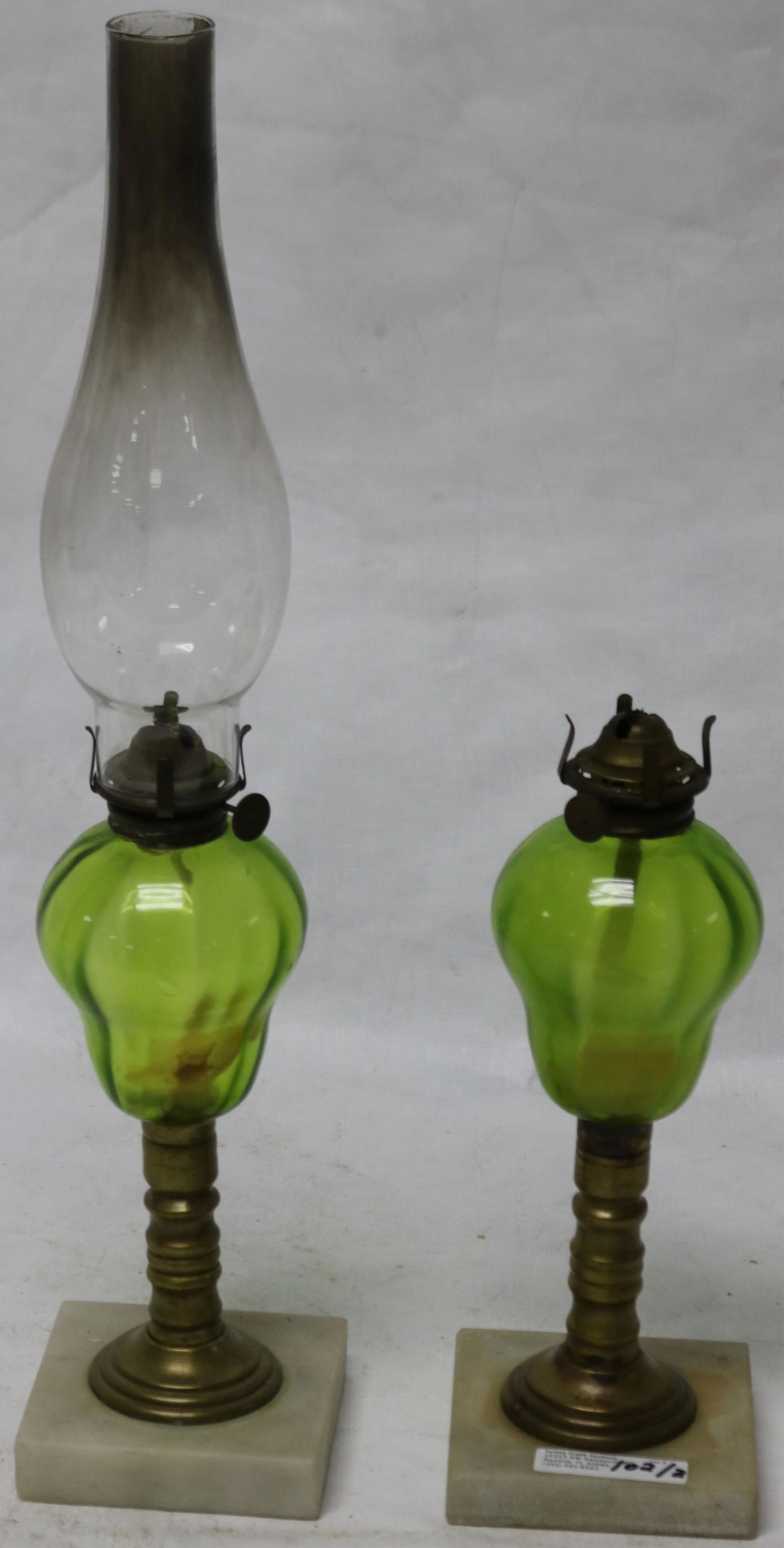 2 GLASS BRASS & MARBLE FLUID LAMPS, WITH LIME (1 of 1)