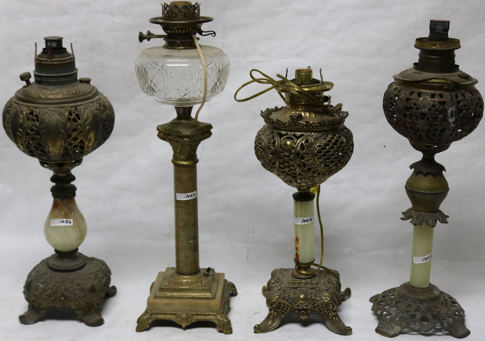 LOT OF FOUR 19TH C. BANQUET LAMPS WITH ONYX (1 of 6)