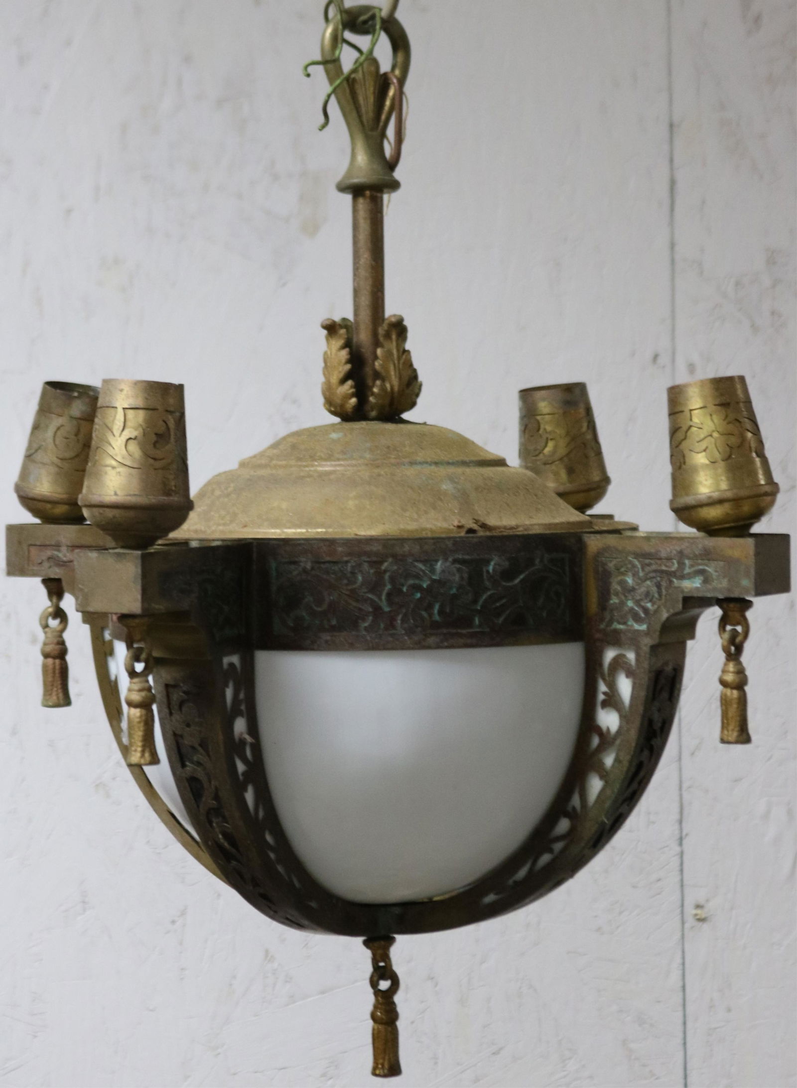 ART DECO 4 LIGHT CHANDELIER WITH MILK GLASS (1 of 2)