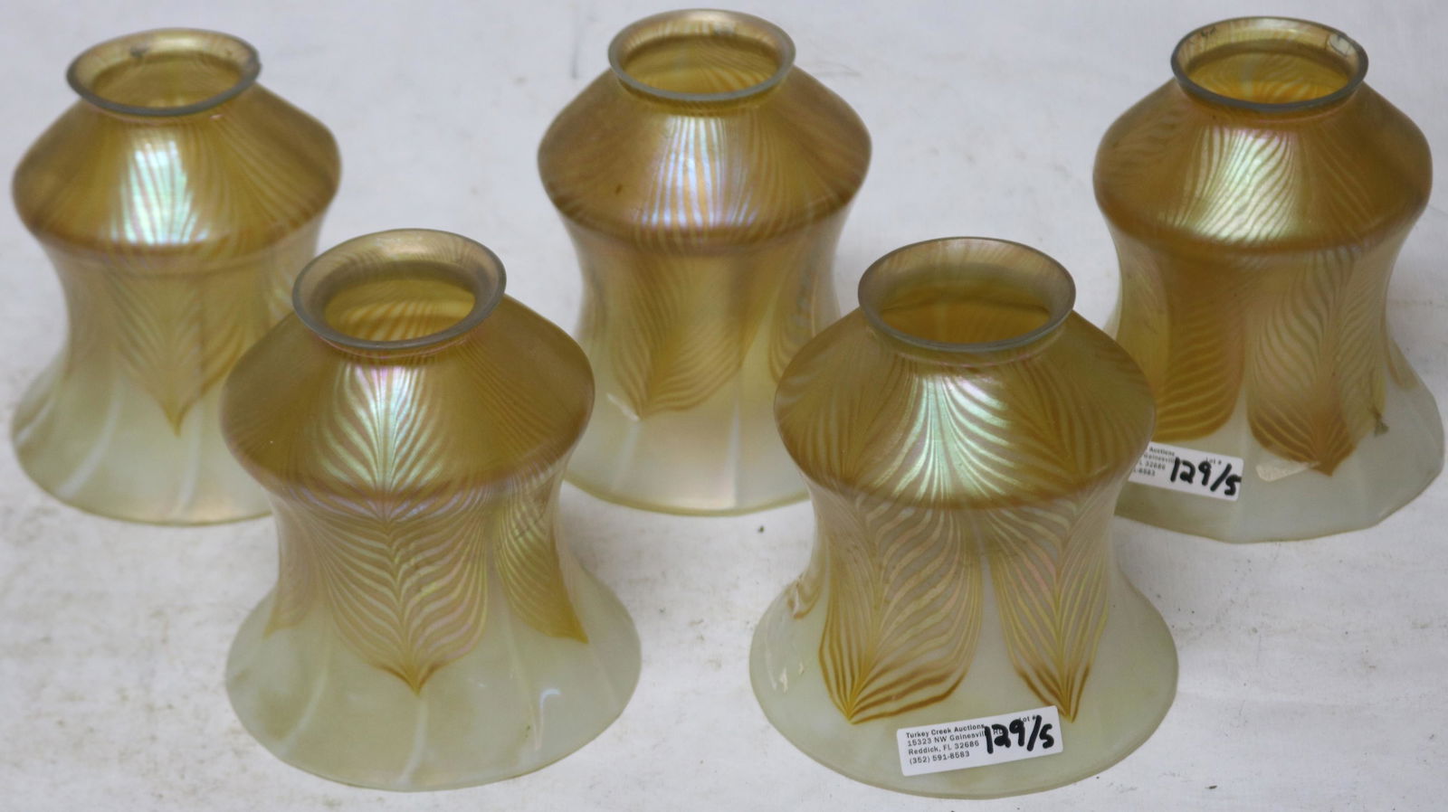 SET OF 5 SIGNED STEUBEN ART GLASS SHADES, PULL (1 of 5)