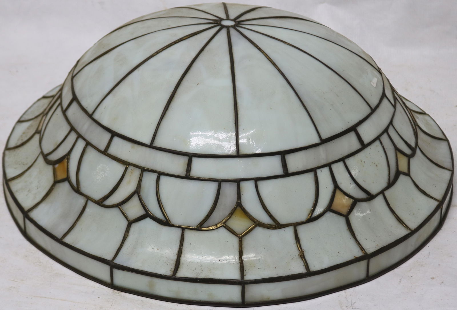LEADED GLASS DOME STYLE HANGING LAMP, GEOMETRIC (1 of 2)