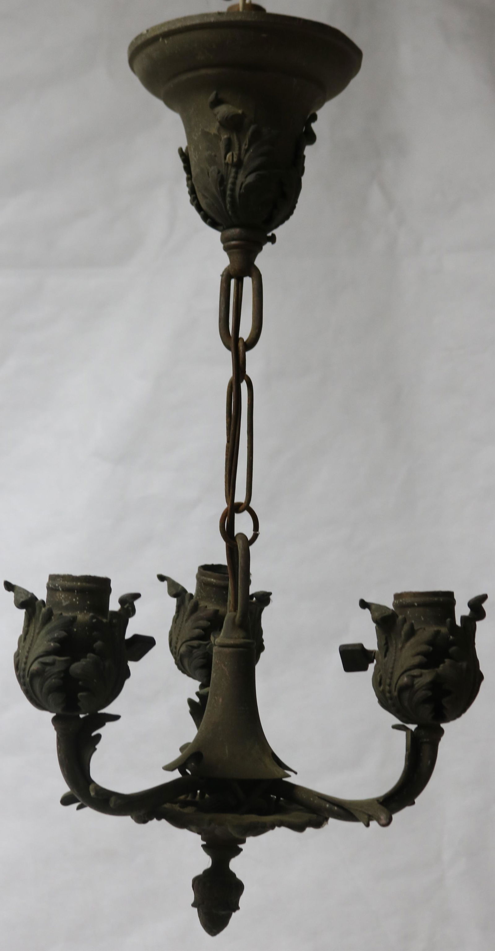 HEAVY BRASS 3 LIGHT CHANDELIER, UNUSUAL SIZE, (1 of 3)