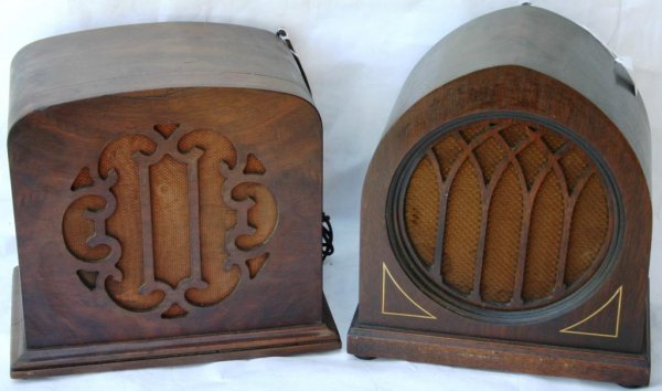TWO WOODEN RADIO SPEAKERS: TWO WOODEN RADIO SPEAKERS
