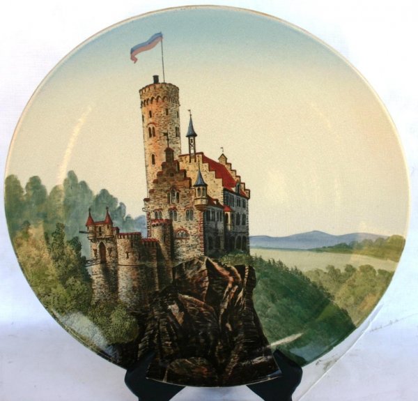 METTLACH CHARGER, CASTLE SCENE P.U.G. STYLE, 13 3/: METTLACH CHARGER, CASTLE SCENE P.U.G. STYLE, 13 3/4" DIA.