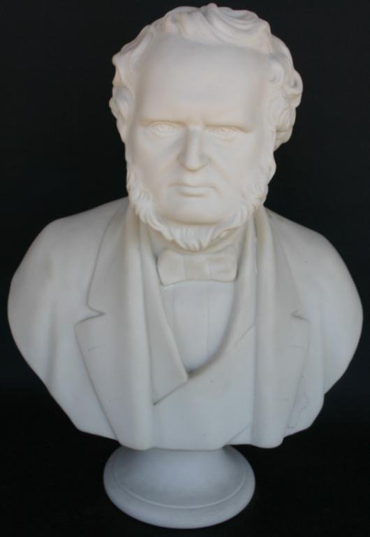 LARGE PARIAN BUST OF DERBY, SIGNED EW WYON F, 14 1: LARGE PARIAN BUST OF DERBY, SIGNED EW WYON F, 14 1/2" H