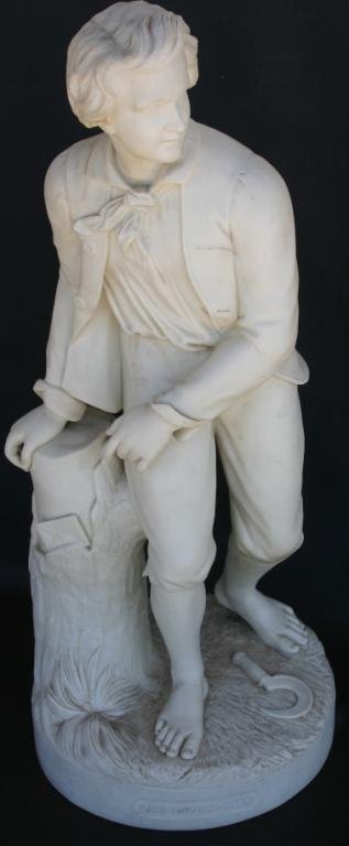 TALL PARIAN STATUE OF "THE TRYSTING TREE" BY COPEL: TALL PARIAN STATUE OF "THE TRYSTING TREE" BY COPELAND, 21 1/2" H, ONE FINGER AS IS