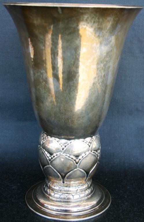 GEORG JENSEN EMBOSSED STERLING VASE #925S/68, DENM: GEORG JENSEN EMBOSSED STERLING VASE #925S/68, DENMARK, 8 3/4" H, APPROX. 18 oz