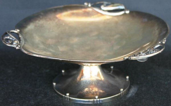 GEORG JENSEN FOOTED STERLING COMPOTE #925S/71, DEN: GEORG JENSEN FOOTED STERLING COMPOTE #925S/71, DENMARK, 3" H, 7 3/4" DIA. 12.4 oz