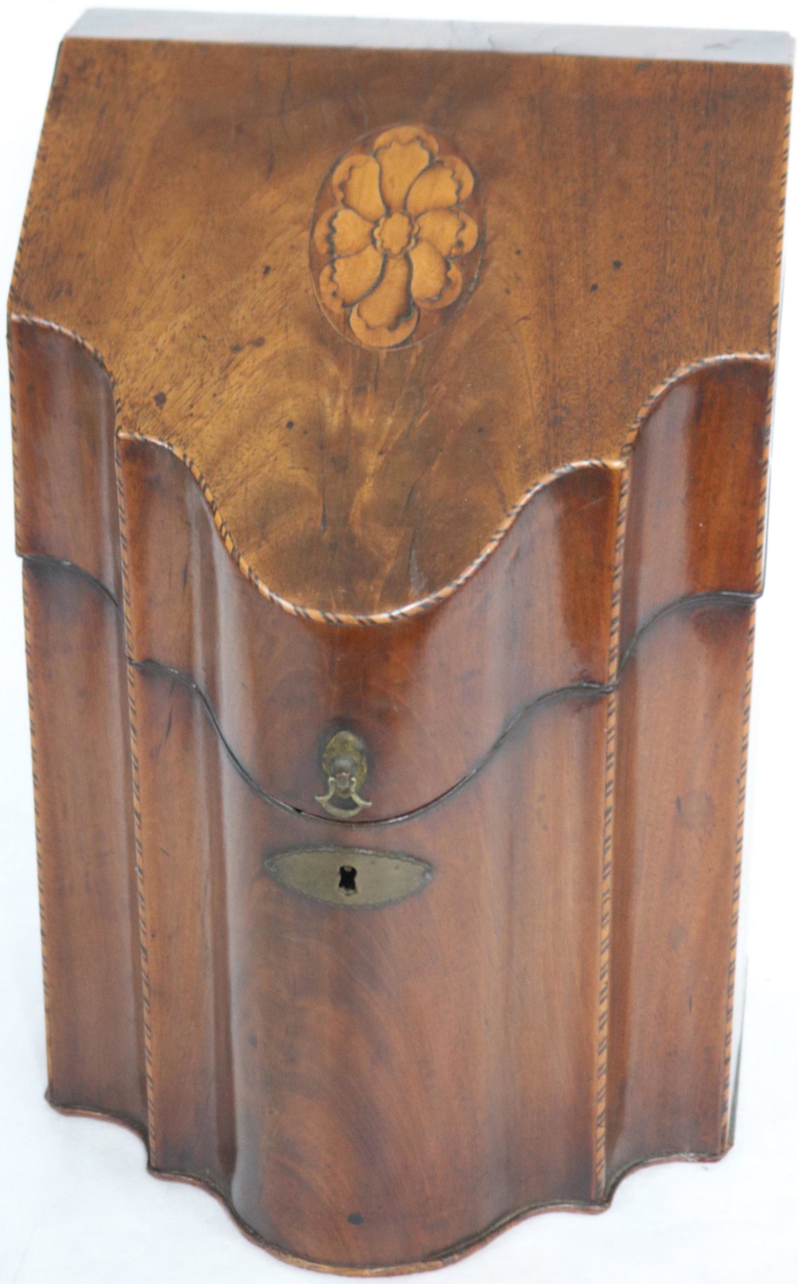 19TH C. INLAID MAHOGANY KNIFE BOX WITH FITTED (1 of 3)