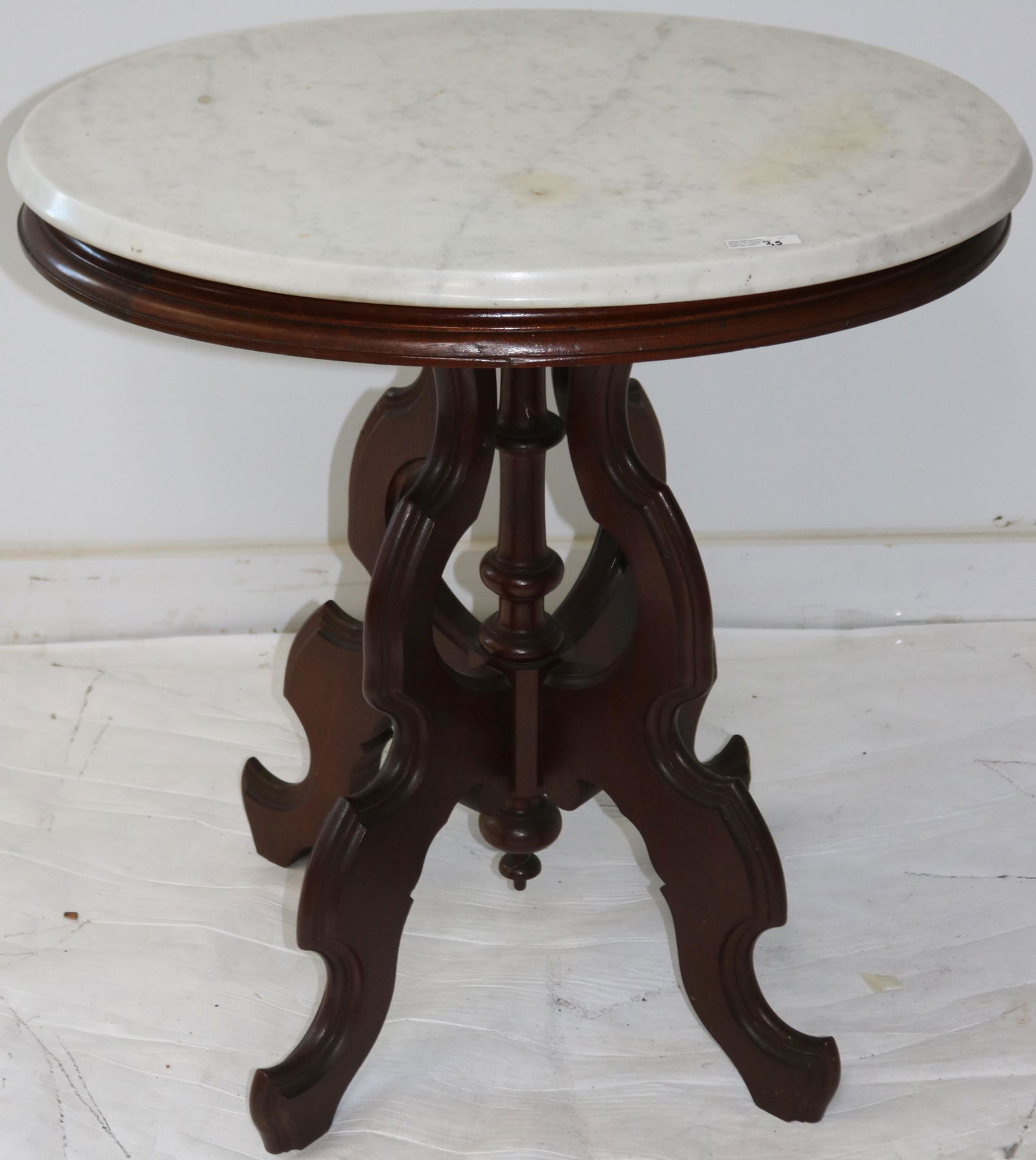 VICTORIAN WALNUT OVAL MARBLE TOP TABLE, ORIGINAL (1 of 1)