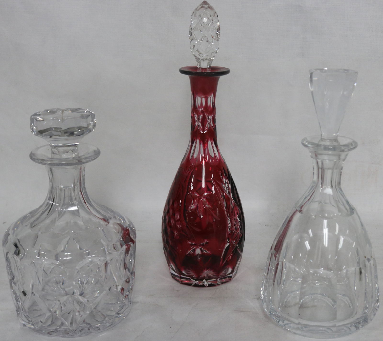 COLLECTION OF 3 CRYSTAL DECANTERS WITH STOPPERS, (1 of 1)