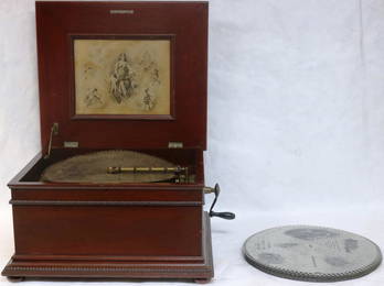 REGINA MAHOGANY MUSIC BOX SINGLE CONE, WORKING